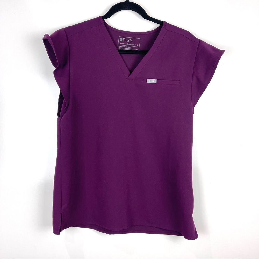 FIGS Scrubs Natal Flutter Sleeve Scrub Top Pocket Deep Purple Women's Size Small